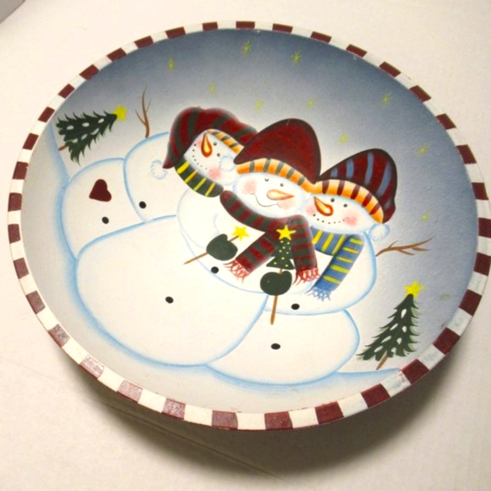 Wood Snowman Bowl